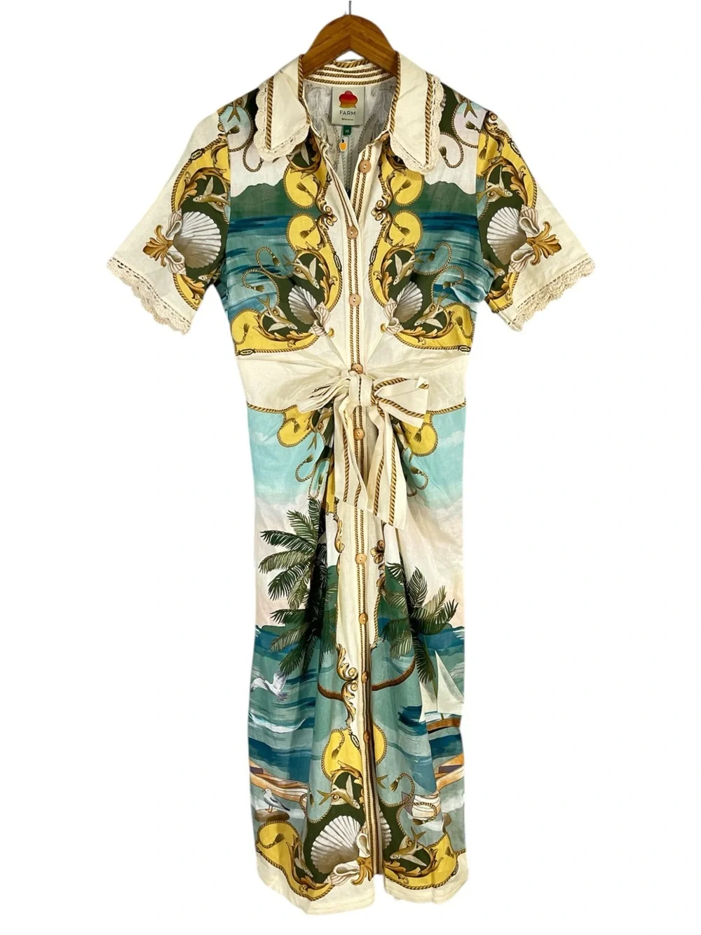 NWT Farm Rio Off-White Royal Sea Collared Lenzing™ Ecovero™ Euroflax™ Midi Dress - Picture 7 of 12